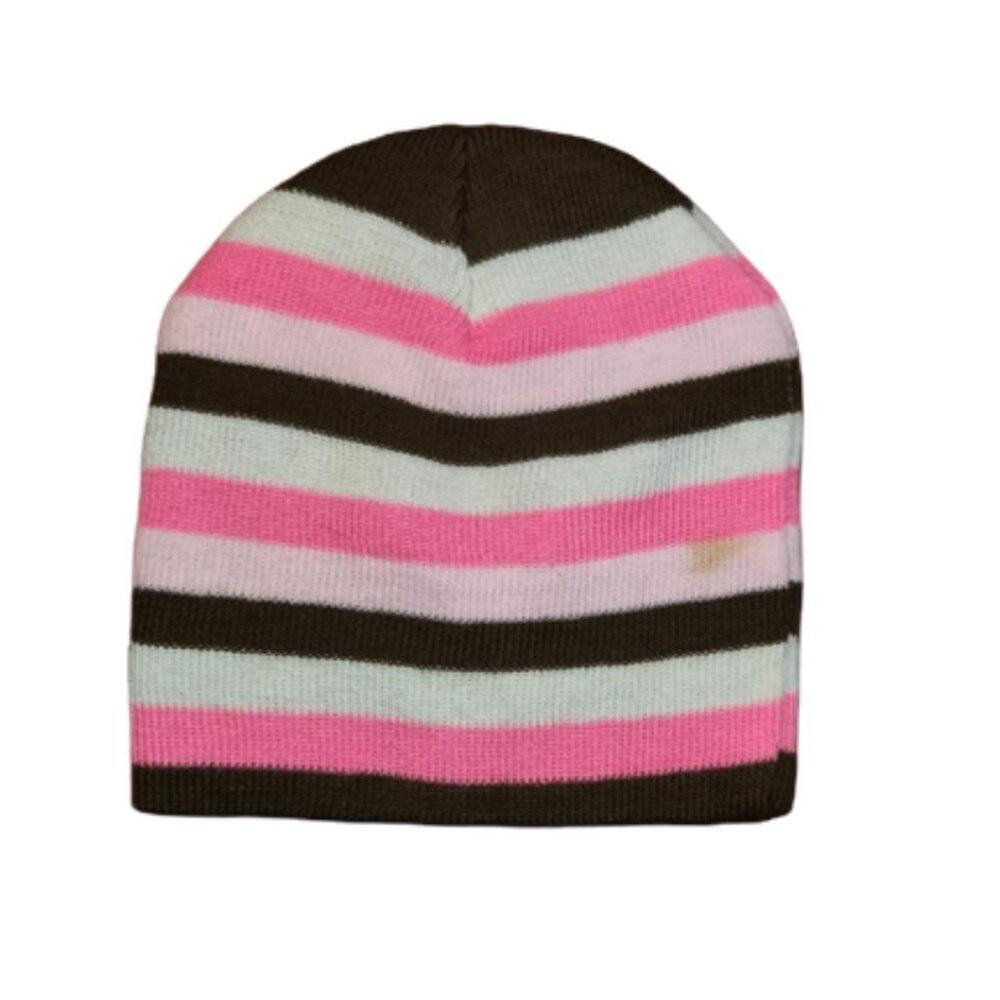 Faded Glory Girls Pink & Brown Stripped Hat Beanie Stocking Trapper Hat